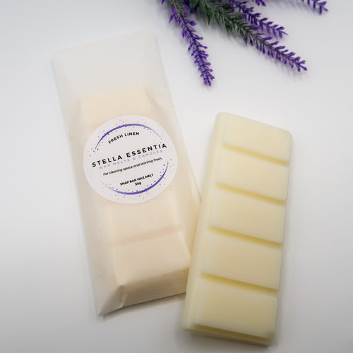 Fresh Linen soy wax melt bar with clean cotton scent, handcrafted by Stella Essentia