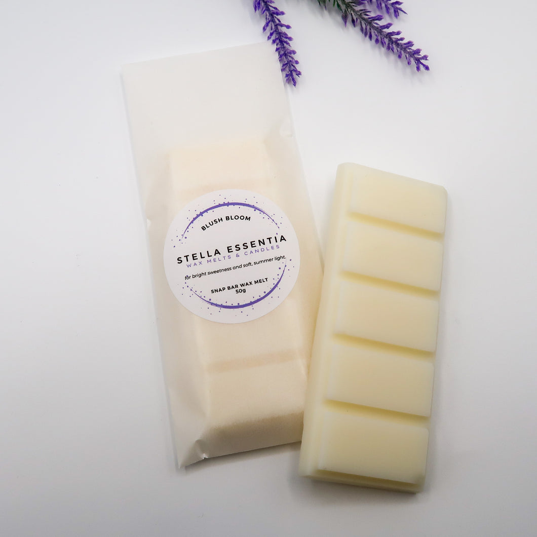 Strawberry and Rhubarb soy wax melt bar with sweet fruity scent, handmade by Stella Essentia