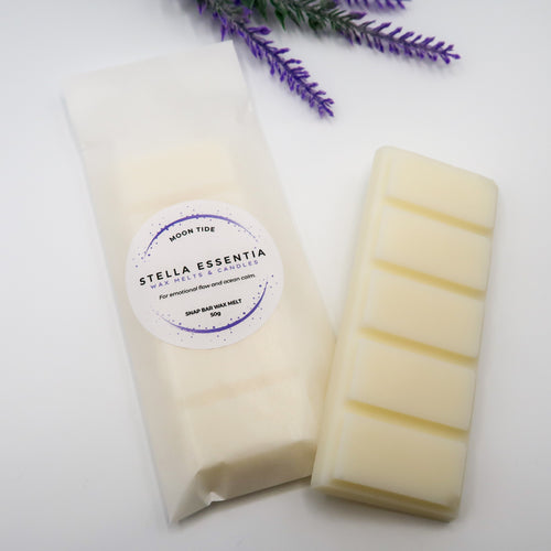Vanilla Drift soy wax melt bar with creamy vanilla, sea salt, and sandalwood scent, handmade by Stella Essentia